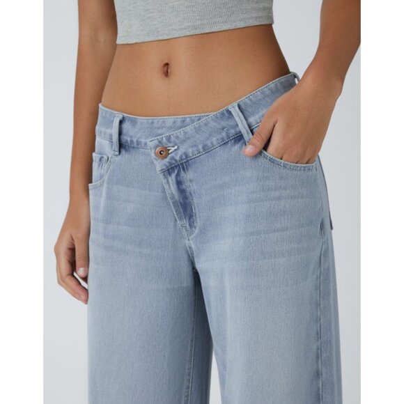 Halara Flex Asymmetric Low Rise Pockets Baggy Wide Leg Washed Casual Jeans Sz Sm - Picture 9 of 12